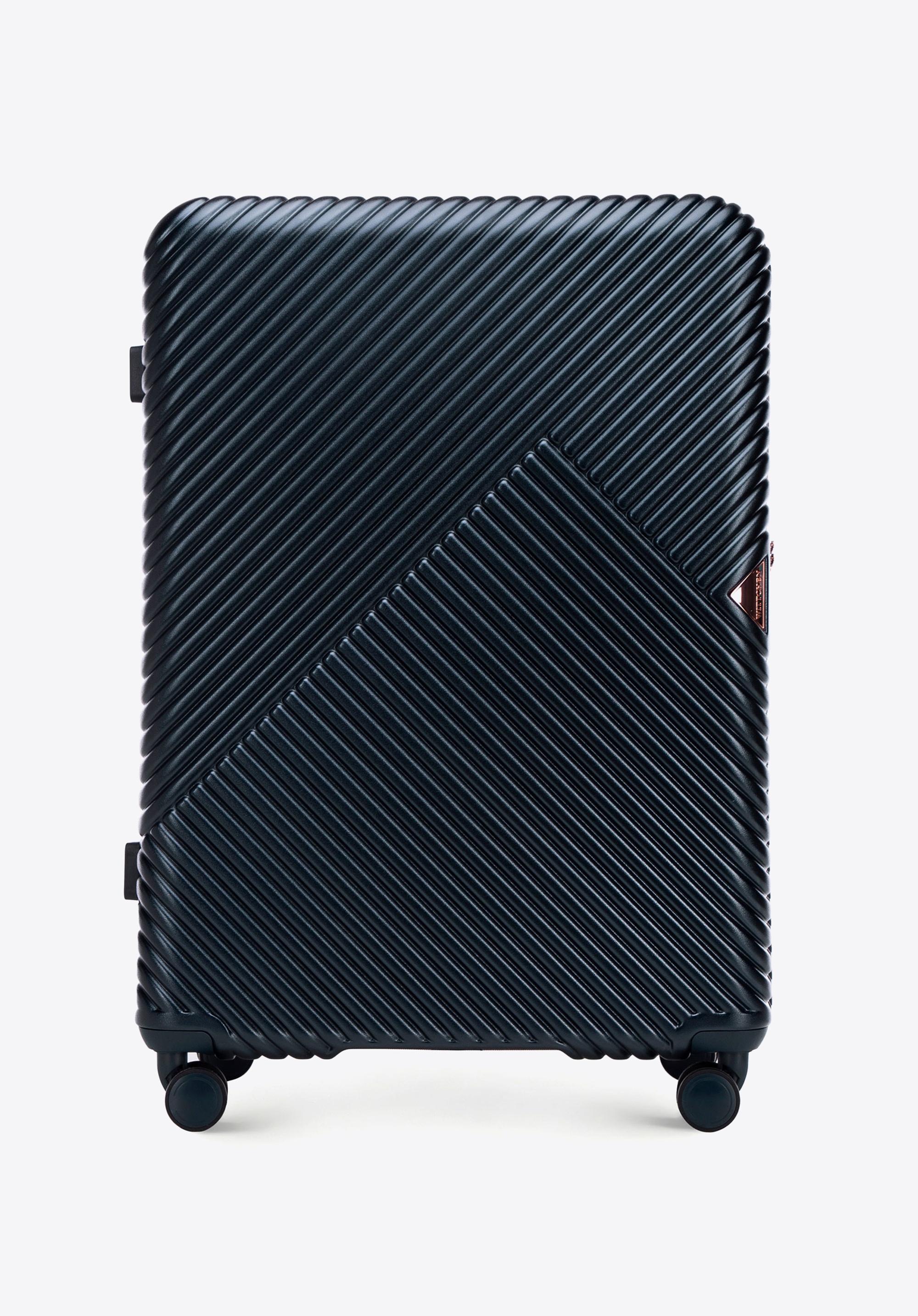 Duża walizka z polikarbonu w paseczki, granatowy, 56-3P-843-90, Zdjęcie 1