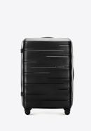 Duża walizka z polipropylenu w tłoczone paski, czarny, 56-3T-143-B-50, Zdjęcie 1