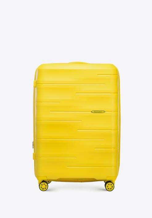 Duża walizka z polipropylenu w tłoczone paski, żółty, 56-3T-143-B-50, Zdjęcie 1