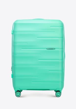 Large polypropylene ribbed suitcase, green, 56-3T-143-B-85, Photo 1