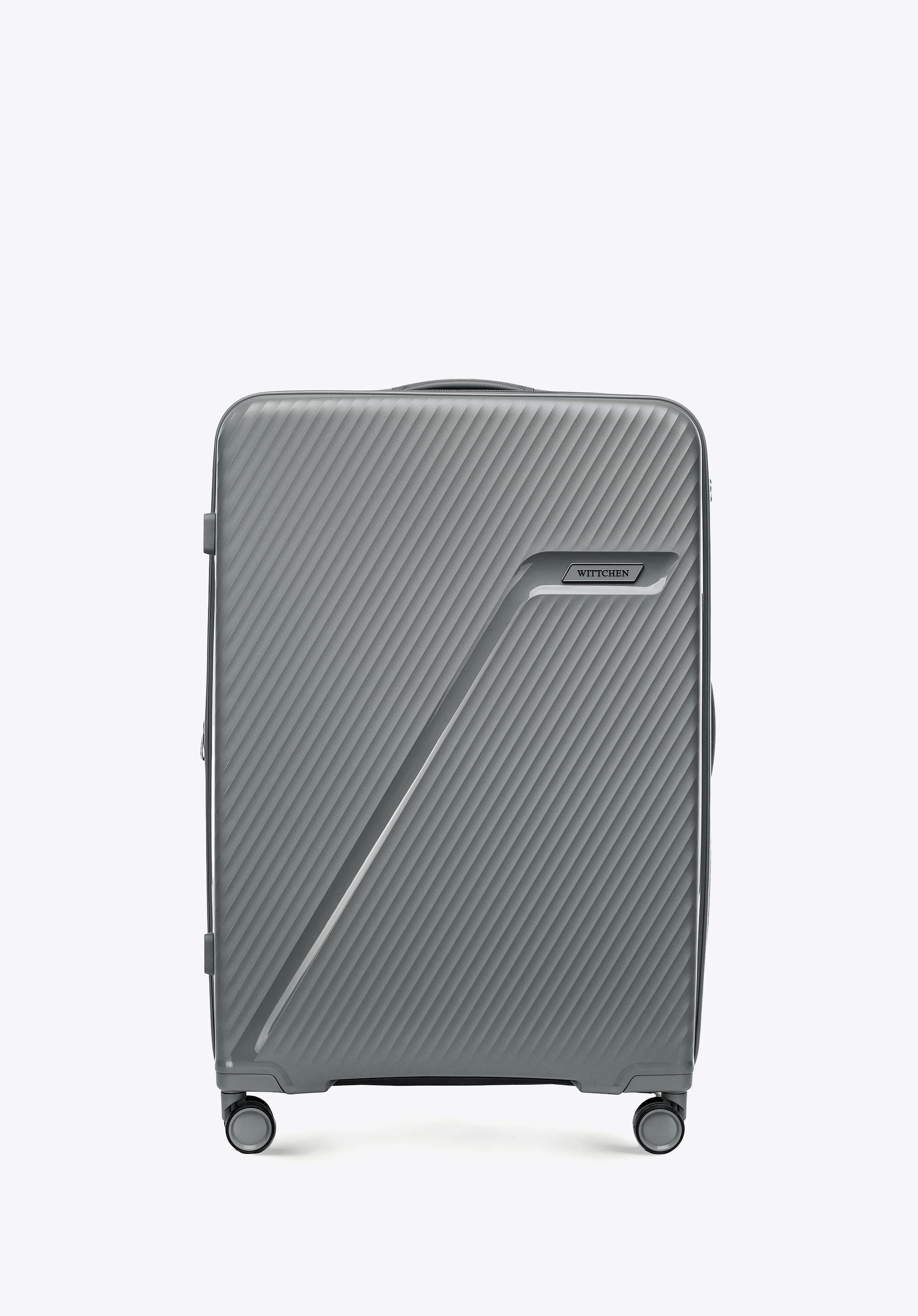 Large polypropylene suitcase with diagonal pattern, grey, 56-3T-503-01, Photo 1