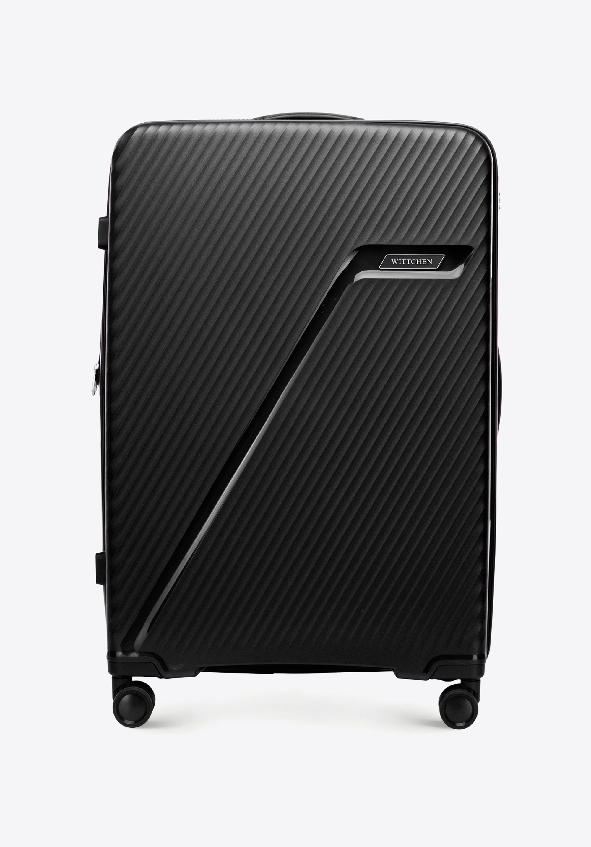 Large polypropylene suitcase with diagonal pattern, black-silver, 56-3T-503-10, Photo 1