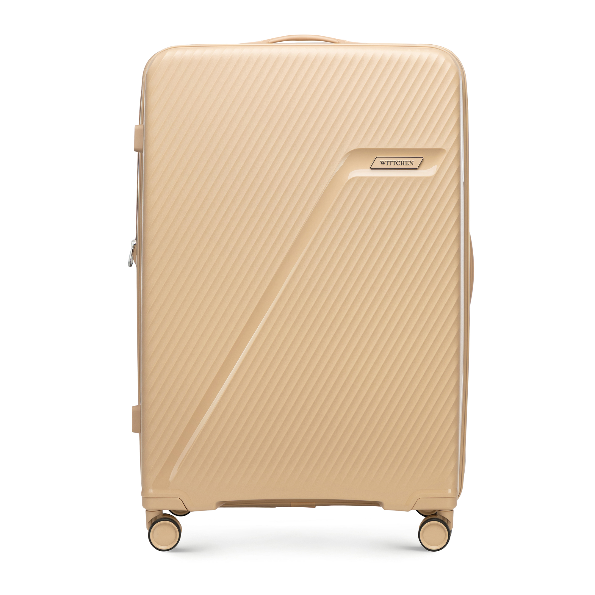 Veľký polypropylénový kufor s diagonálnymi pruhmi, béžová 56-3T-503-86