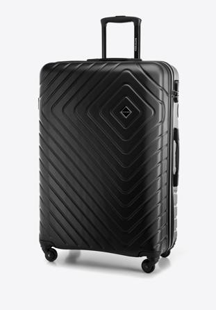 Duża walizka z ABS-u z geometrycznym tłoczeniem, czarny, 56-3A-753-11, Zdjęcie 1