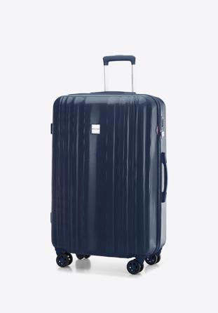 Duża walizka z polikarbonu tłoczona plaster miodu, granatowy, 56-3P-303-90, Zdjęcie 1
