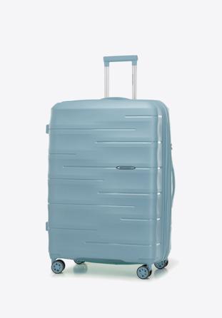 Duża walizka z polipropylenu w tłoczone paski, niebieski, 56-3T-143-B-01, Zdjęcie 1