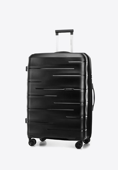 Duża walizka z polipropylenu w tłoczone paski, czarny, 56-3T-143-B-50, Zdjęcie 4