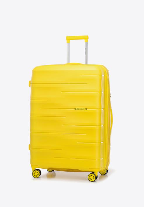 Duża walizka z polipropylenu w tłoczone paski, żółty, 56-3T-143-B-50, Zdjęcie 4