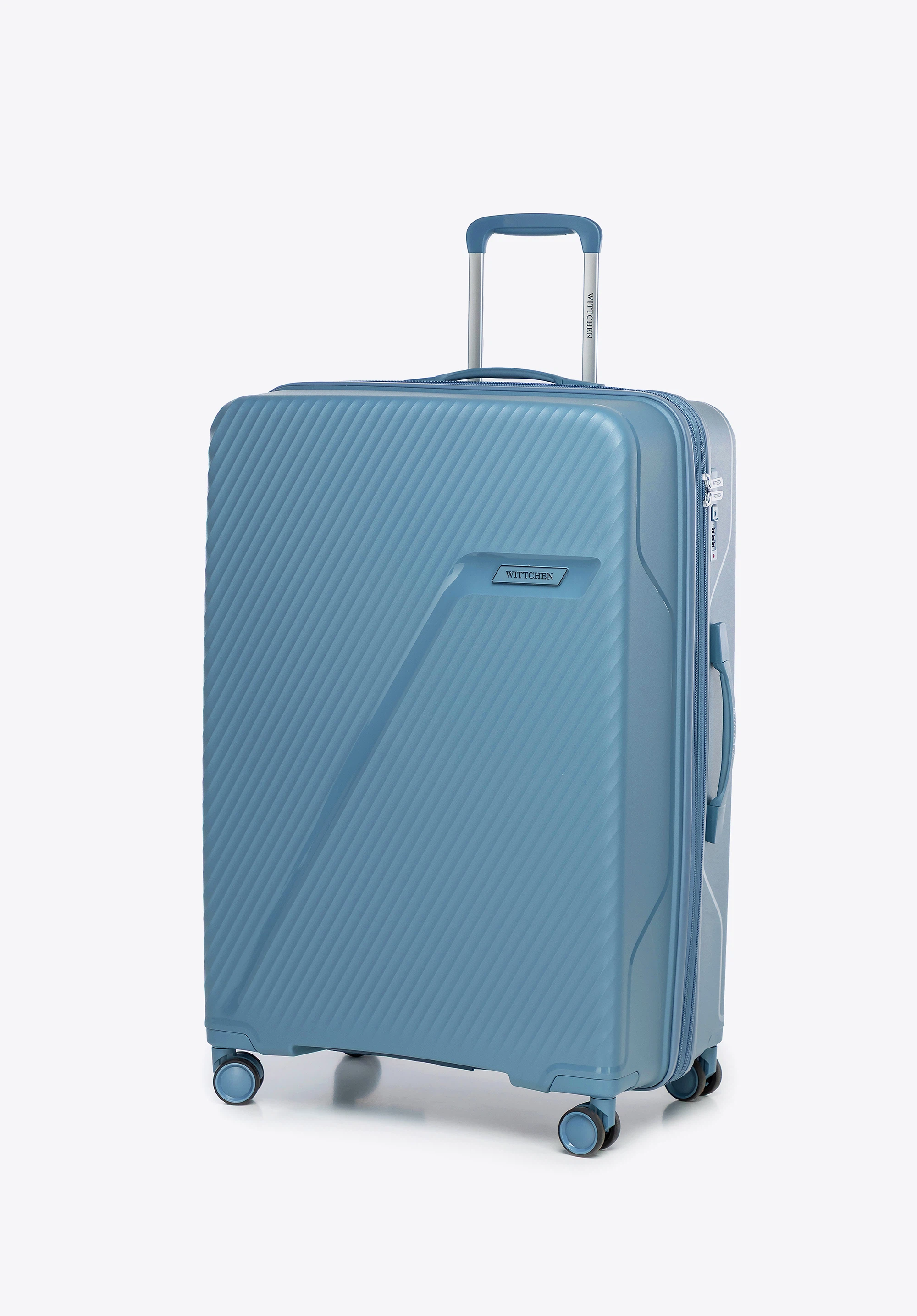 Large polypropylene suitcase with diagonal pattern, blue, 56-3T-503-70, Photo 1