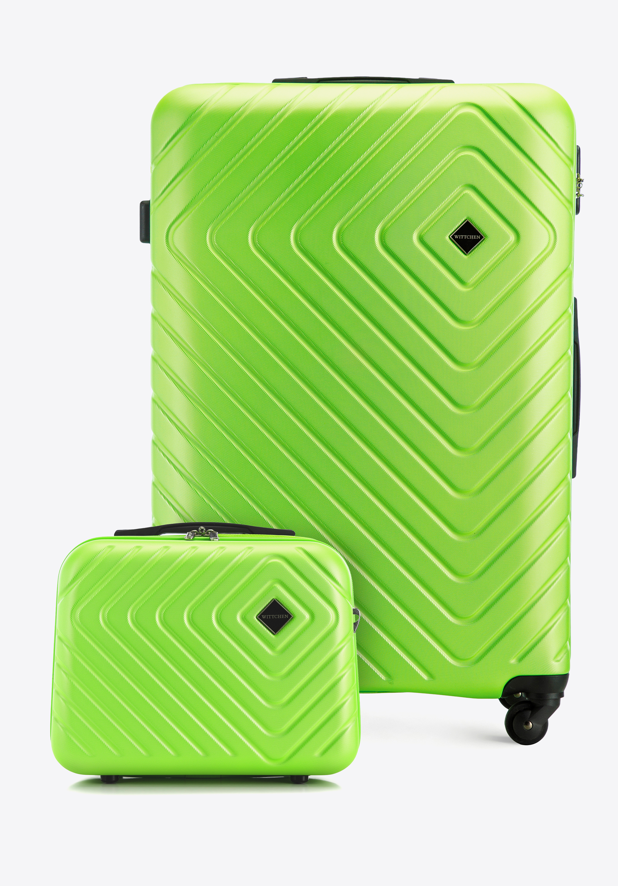Duża walizka i kosmetyczka z ABS-u z geometrycznym tłoczeniem limonkowe