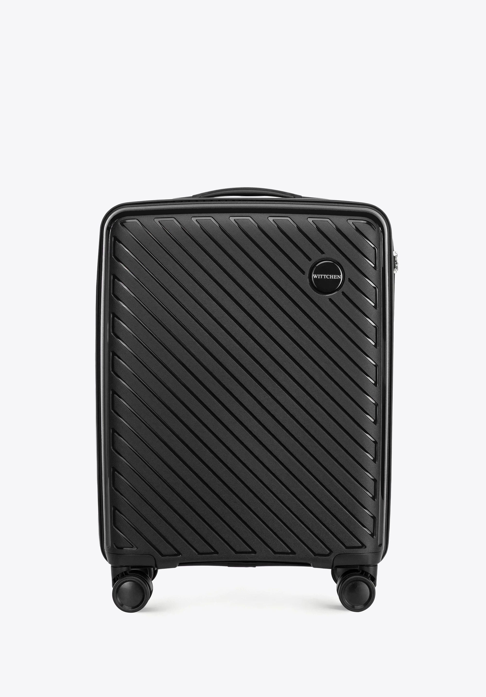 Small polypropylene suitcase with embossed stripes