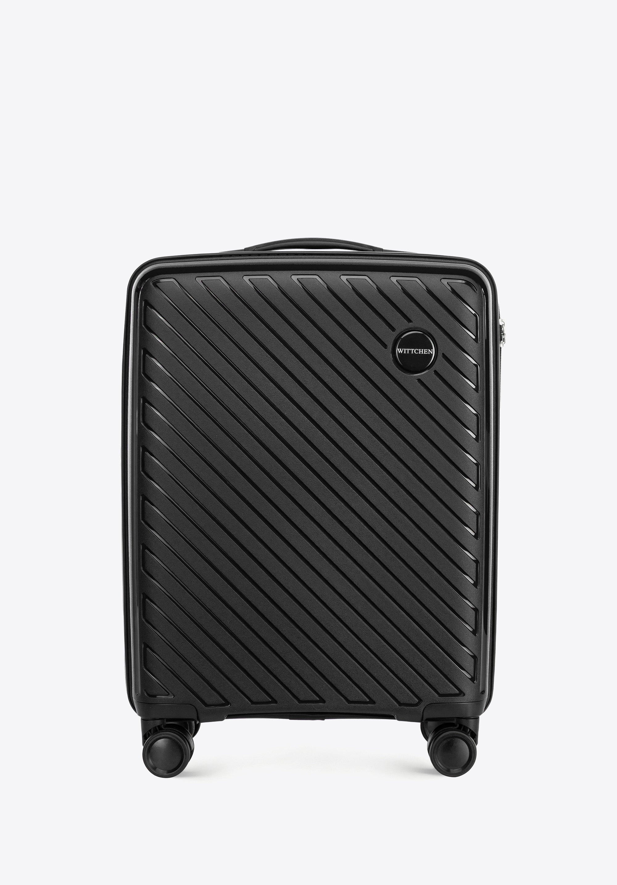 Small polypropylene suitcase with embossed stripes, black, 56-3T-201-10, Photo 1