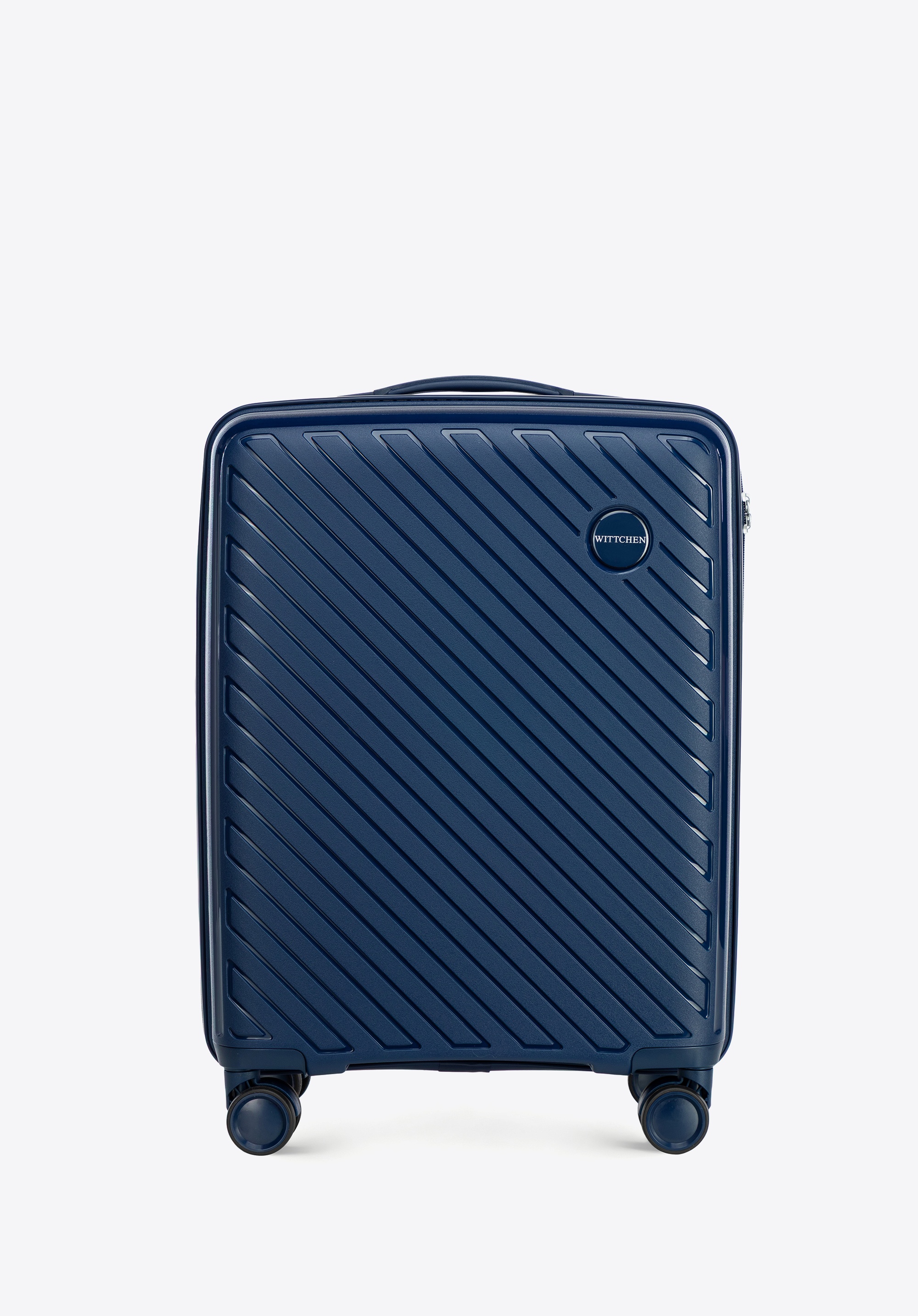 Small polypropylene suitcase with embossed stripes, navy blue, 56-3T-201-90, Photo 1