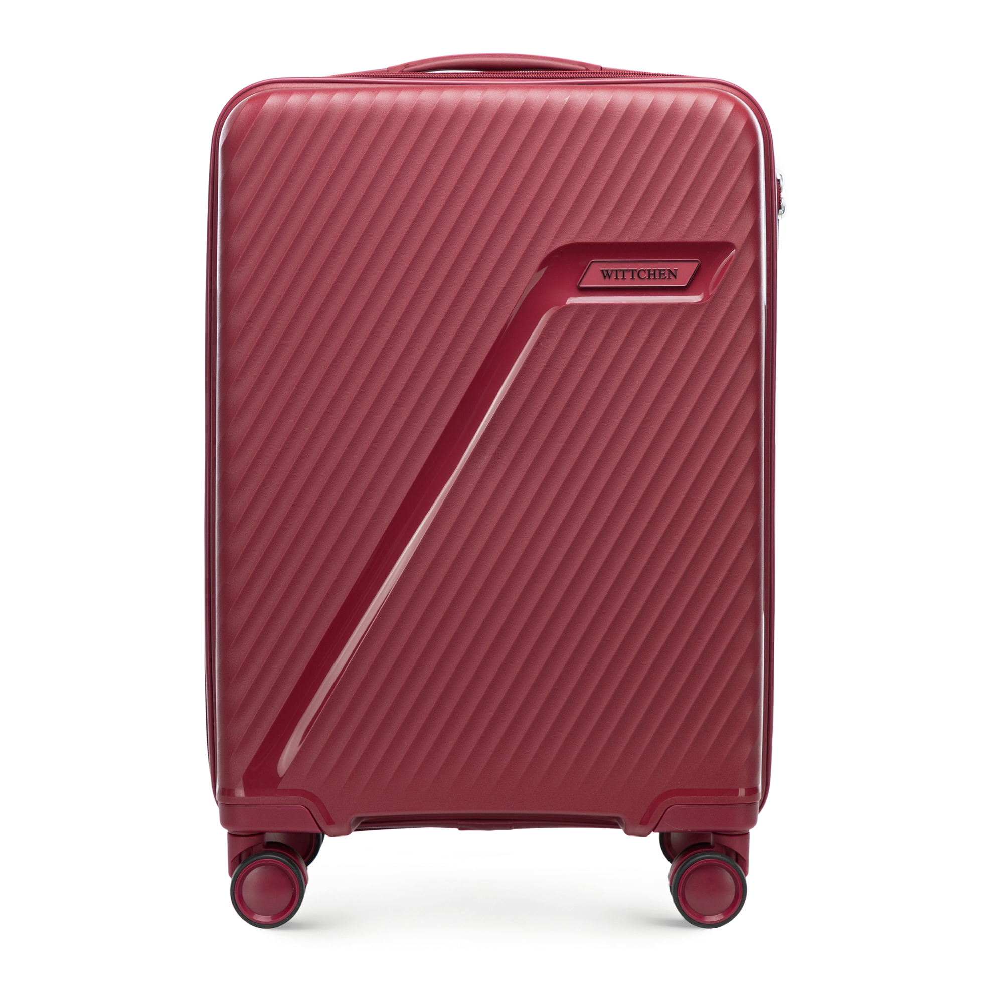 Malý polypropylénový kufor s diagonálnymi pruhmi, bordová 56-3T-501-30