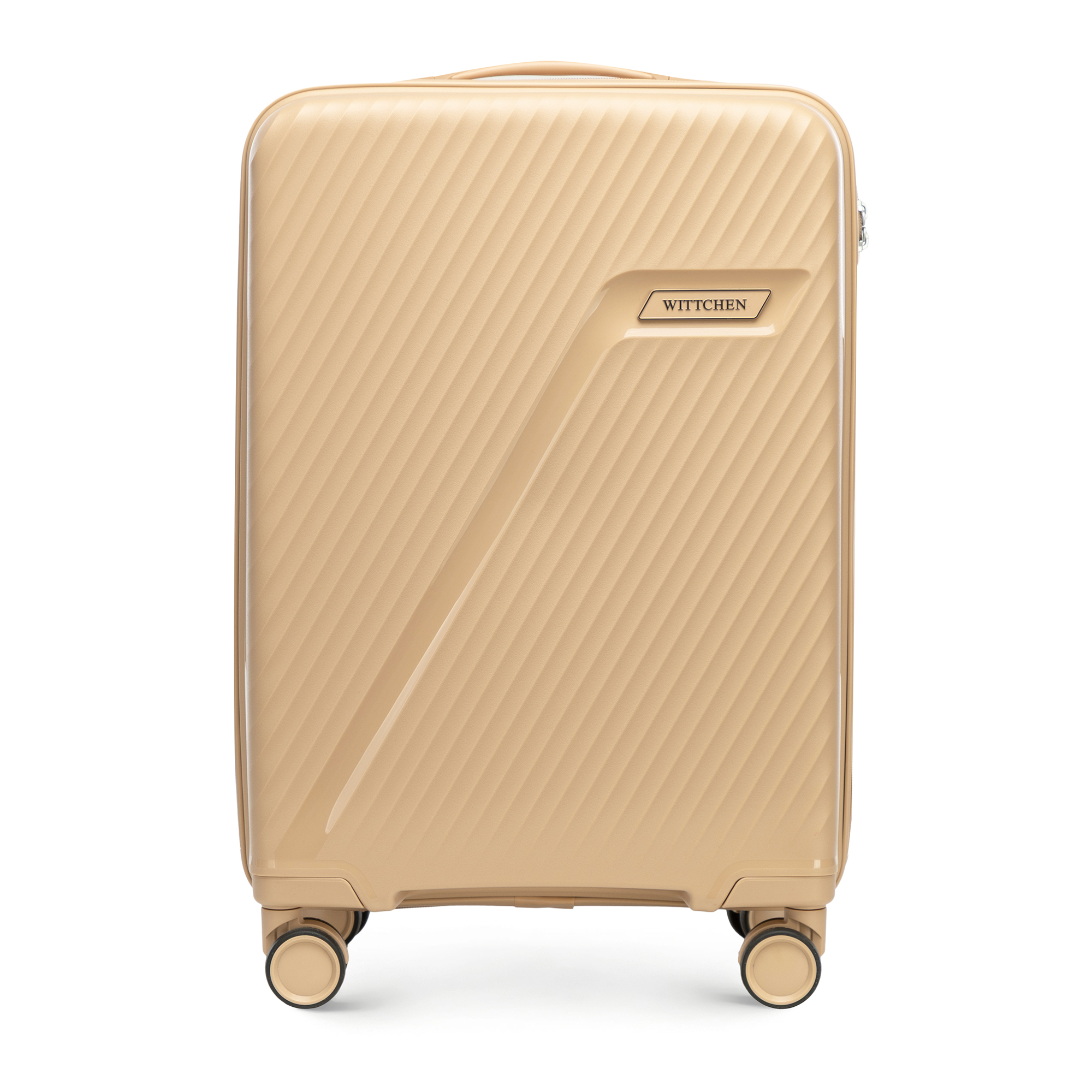 Malý polypropylénový kufor s diagonálnymi pruhmi, béžový 56-3T-501-86