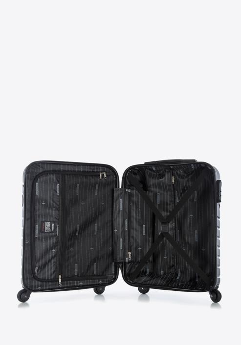 Walizka kabinowa z ABS-u z geometrycznym tłoczeniem, czarny, 56-3A-751-11, Zdjęcie 5