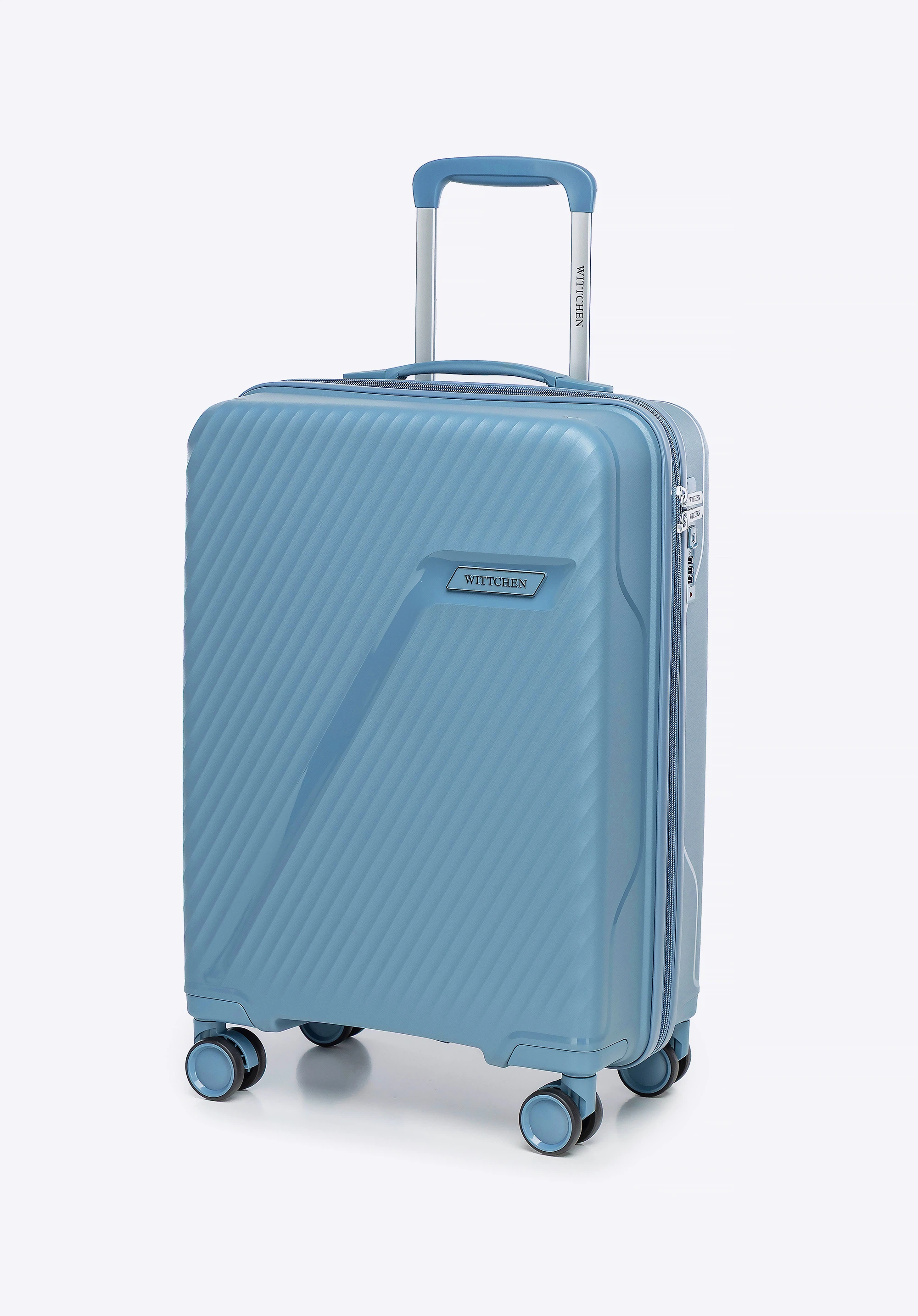 Small polypropylene suitcase with diagonal pattern, blue, 56-3T-501-70, Photo 1