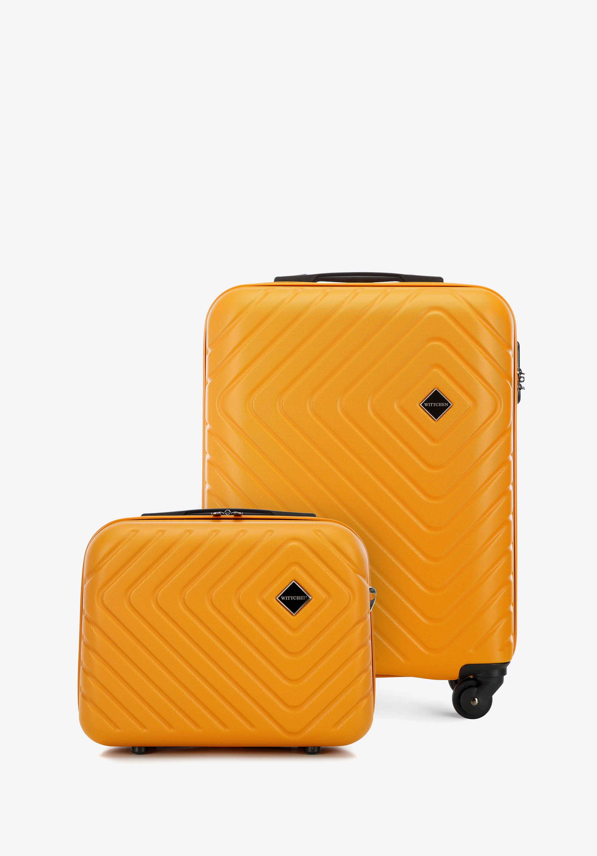 Walizka kabinowa i kosmetyczka z ABS-u z geometrycznym tłoczeniem, pomarańczowy, 56-3A-751-55K, Zdjęcie 1