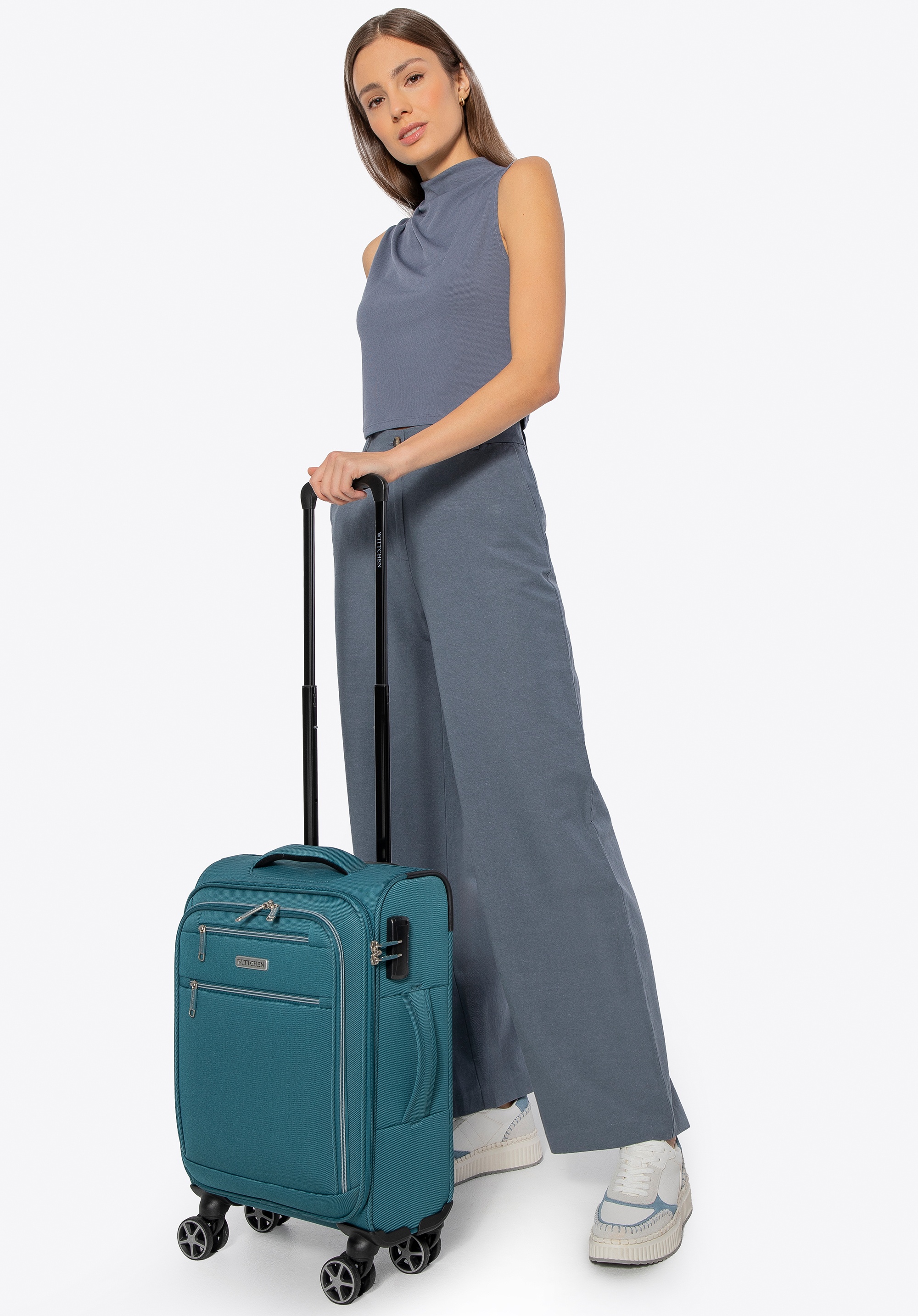 Softside cabin case made of polyester, teal blue, 56-3S-171-95, Photo 1