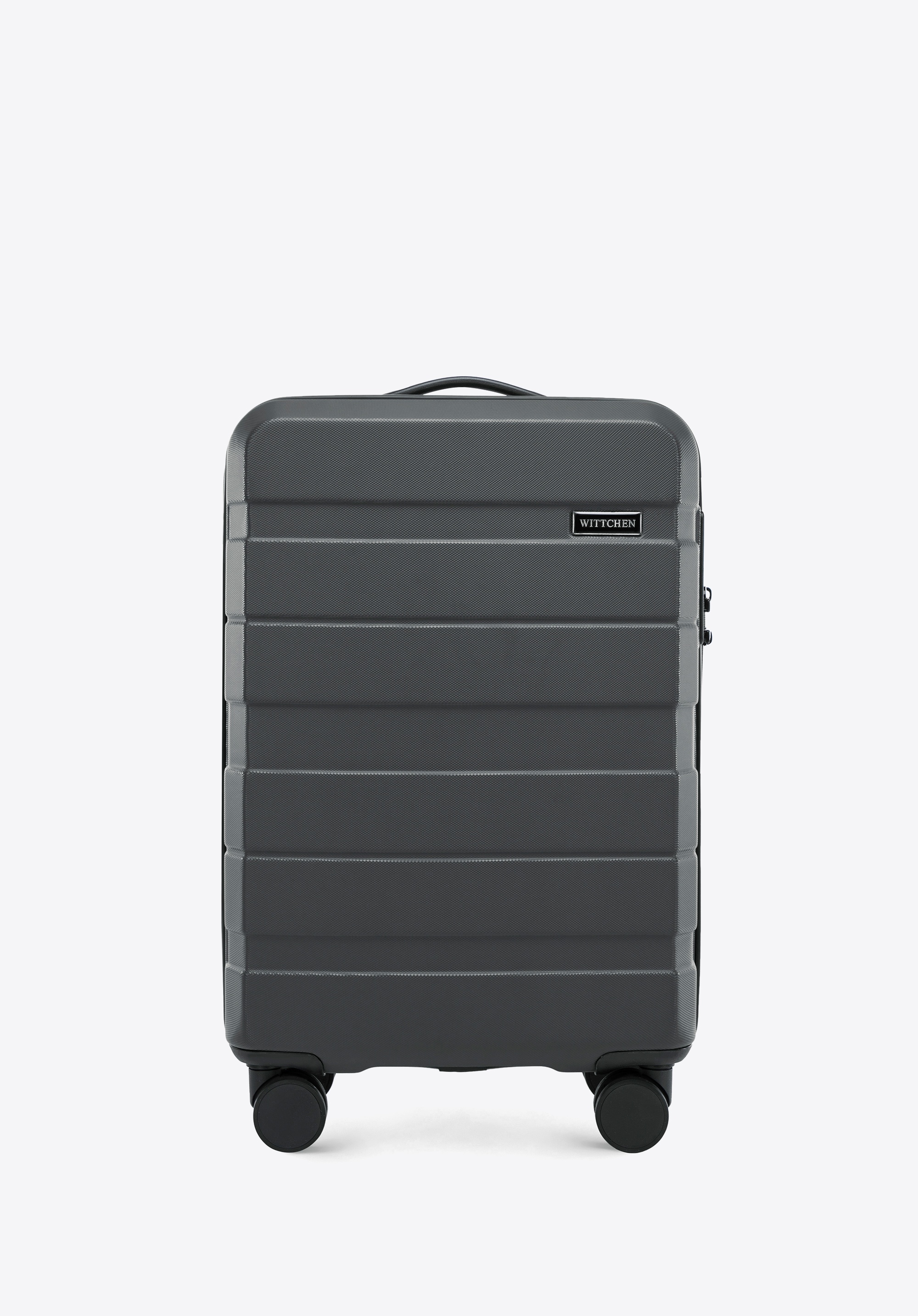 Mała walizka z ABS-u w poziome pasy, ciemny  szary, 56-3A-101-01, Zdjęcie 1
