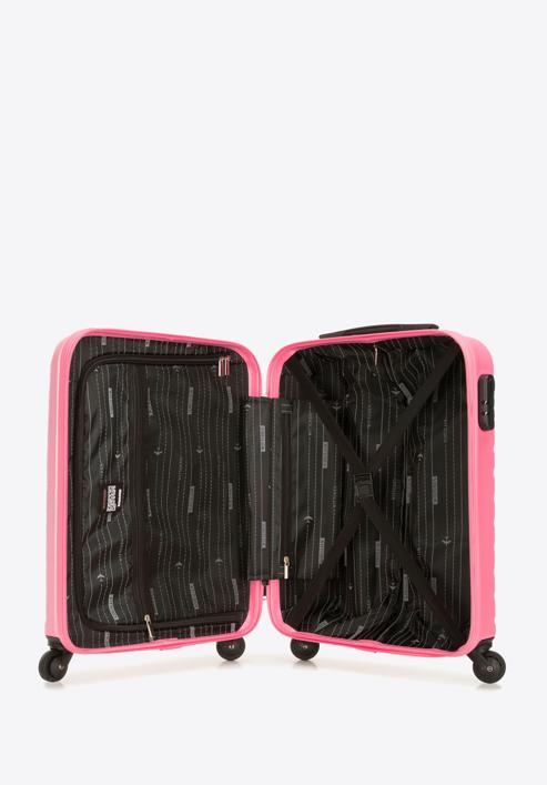 Walizka kabinowa z ABS-u z geometrycznym tłoczeniem, różowy, 56-3A-751-35, Zdjęcie 5
