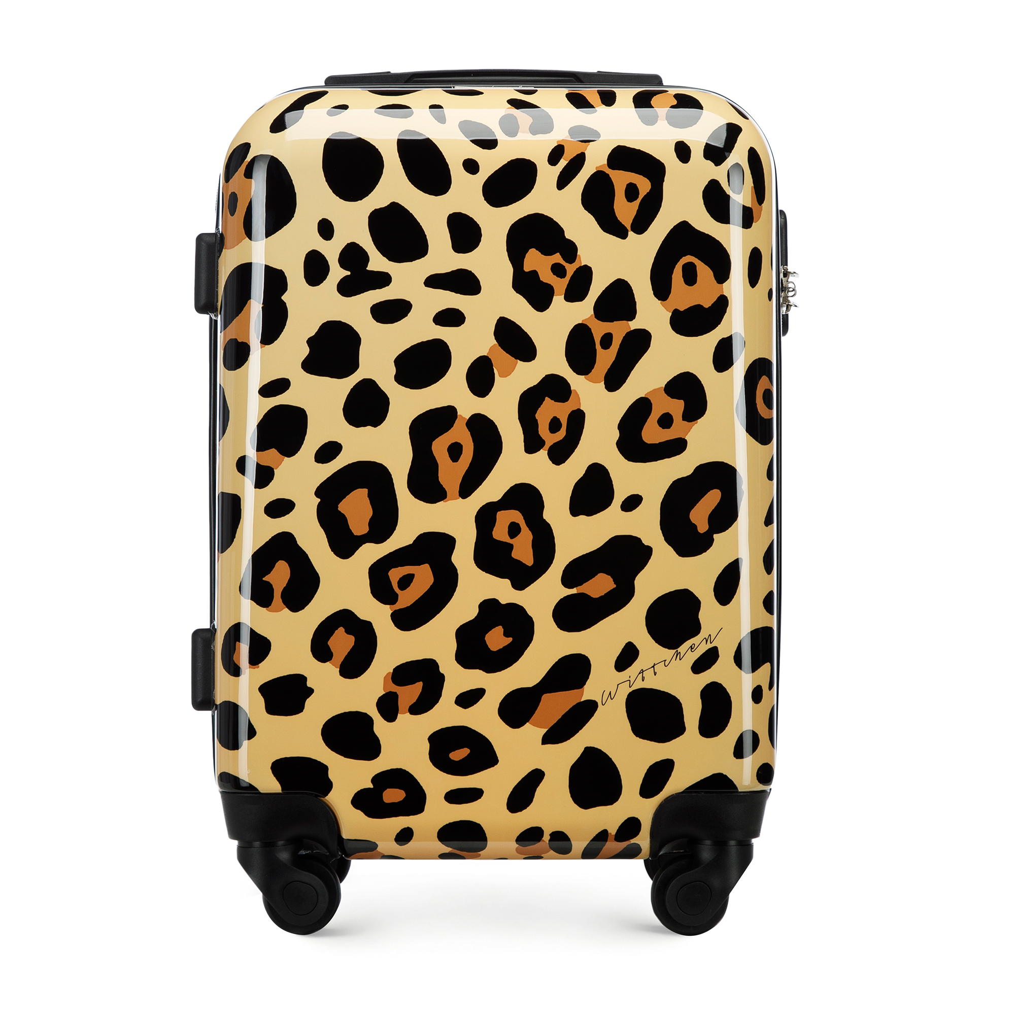 Kabínový kufor ABS s potlačou, béžová a hnedá, 56-3A-641-L