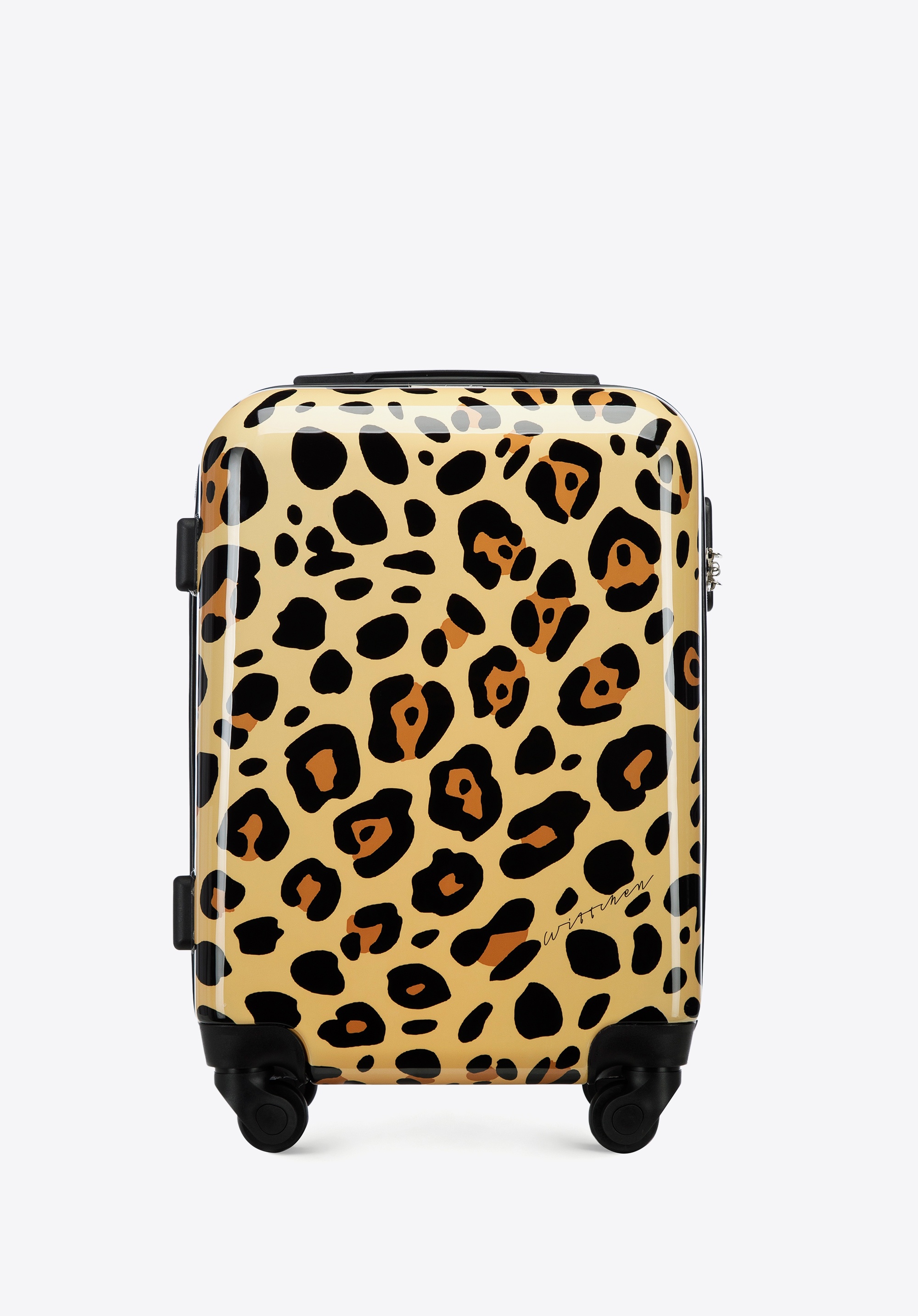 Walizka kabinowa z ABS-u z nadrukiem, beżowo-brązowy, 56-3A-641-L, Zdjęcie 1