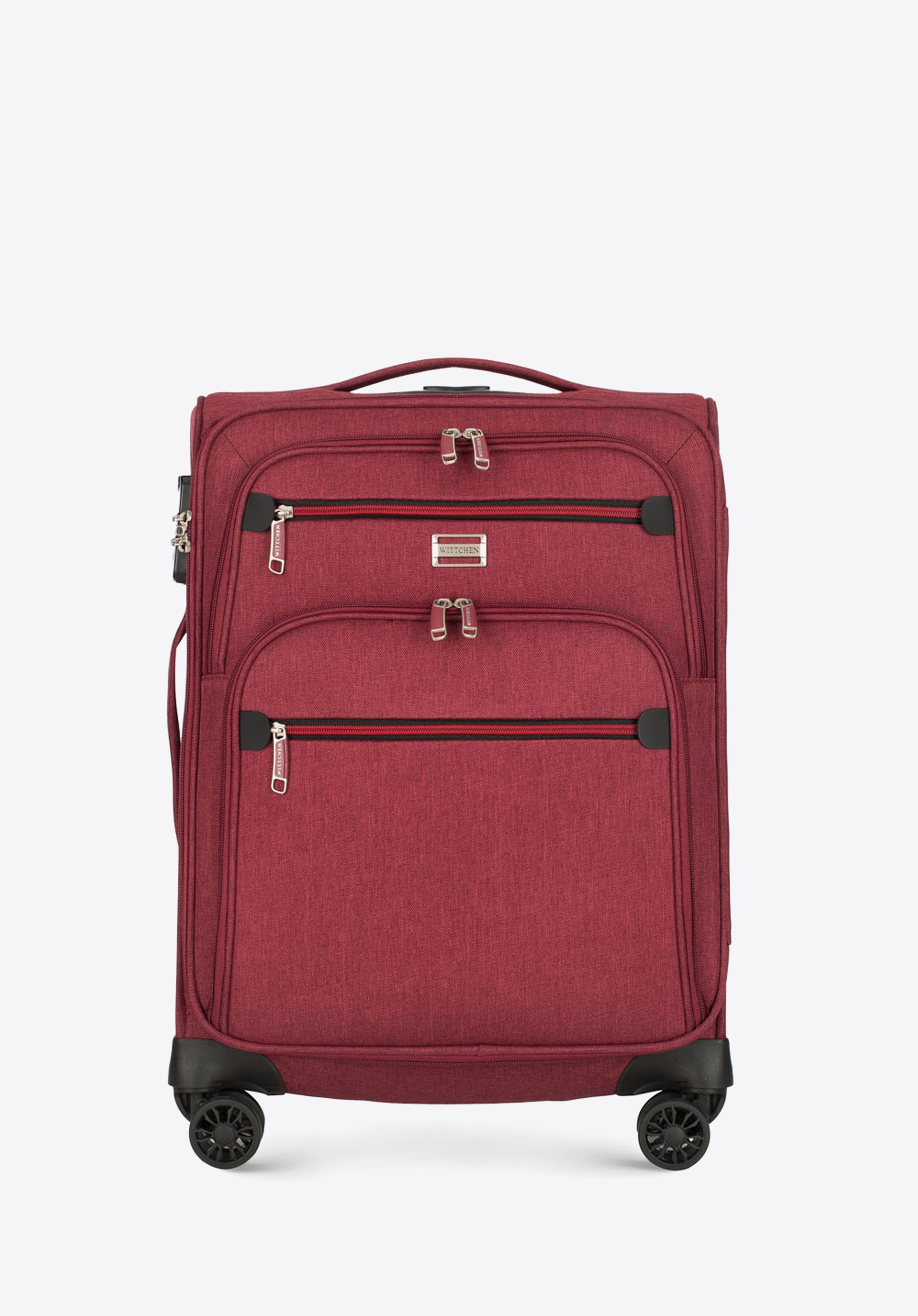 Walizka kabinowa z kolorowym suwakiem, bordowy, 56-3S-501-31, Zdjęcie 1