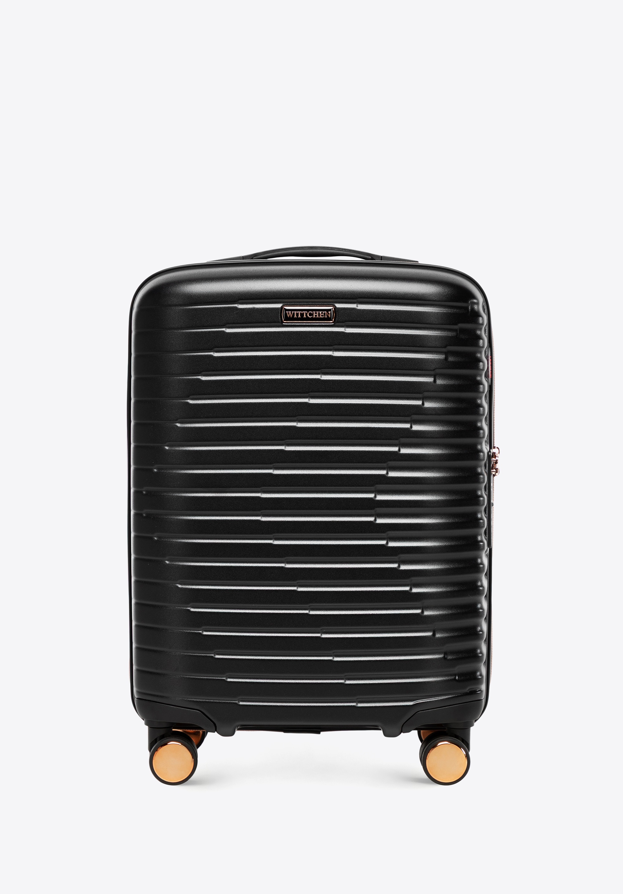 Walizka kabinowa z polikarbonu w poziome żebrowanie, czarno-złoty, 56-3P-611-10G, Zdjęcie 1