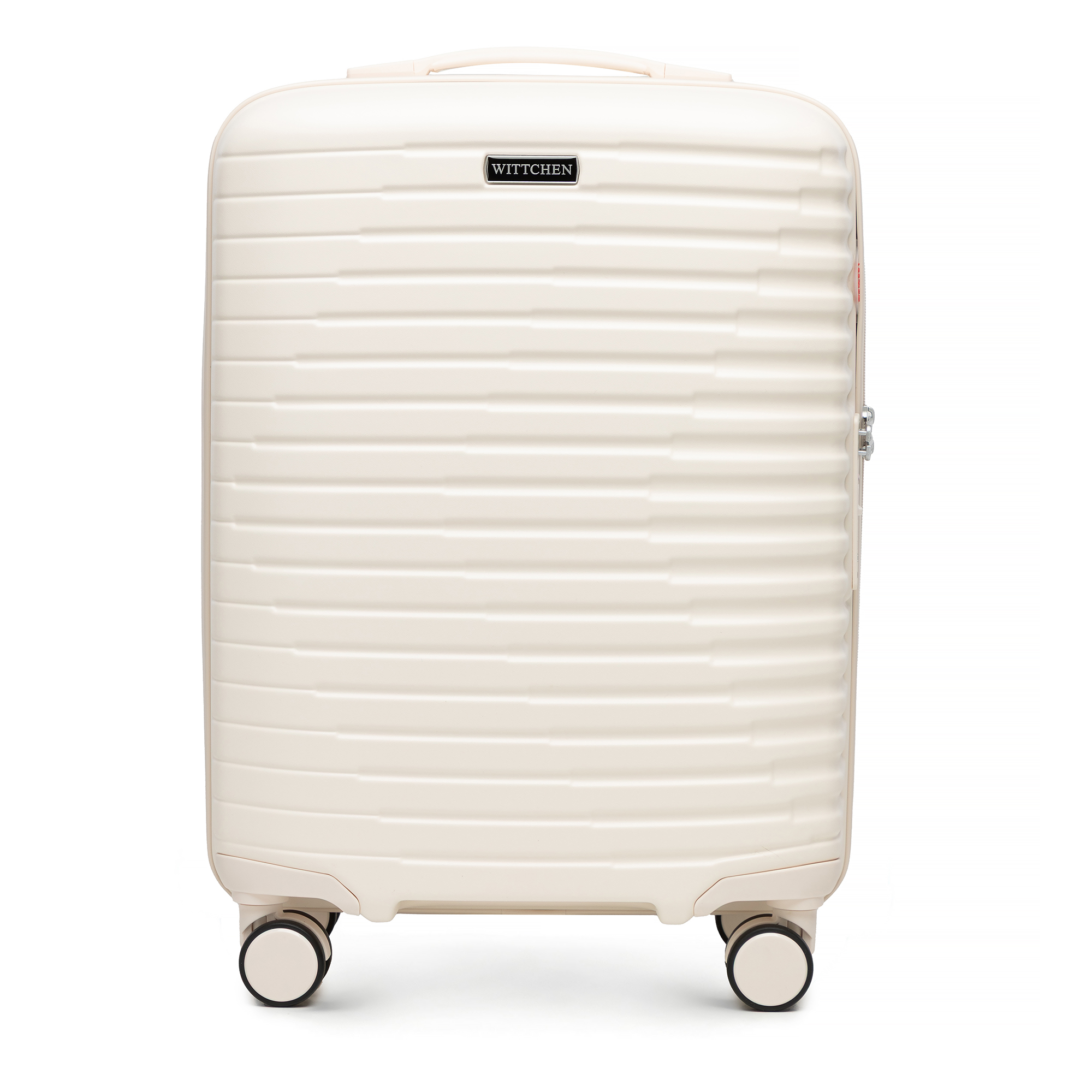 Horizontálny polykarbonátový príručný kufor Rebrovaný krémový 56-3P-611-88