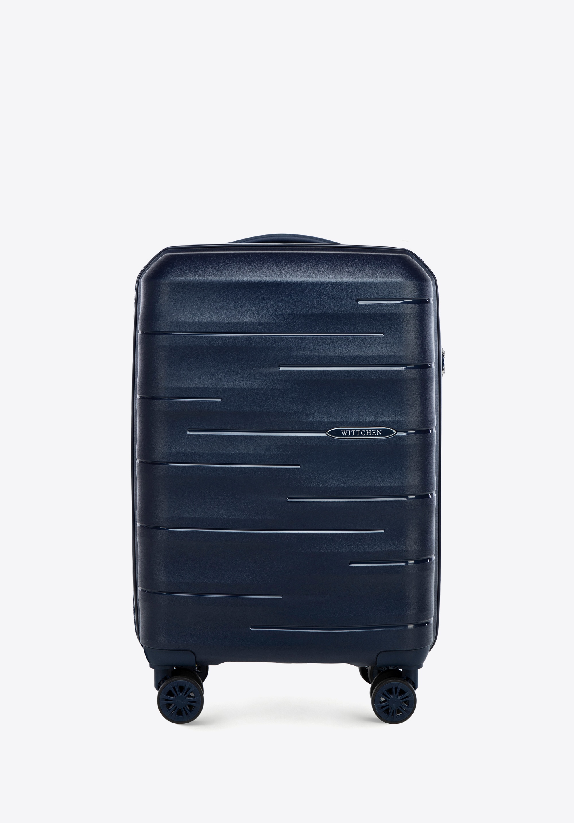 Walizka kabinowa z polipropylenu w tłoczone paski, granatowy, 56-3T-141-B-90, Zdjęcie 1