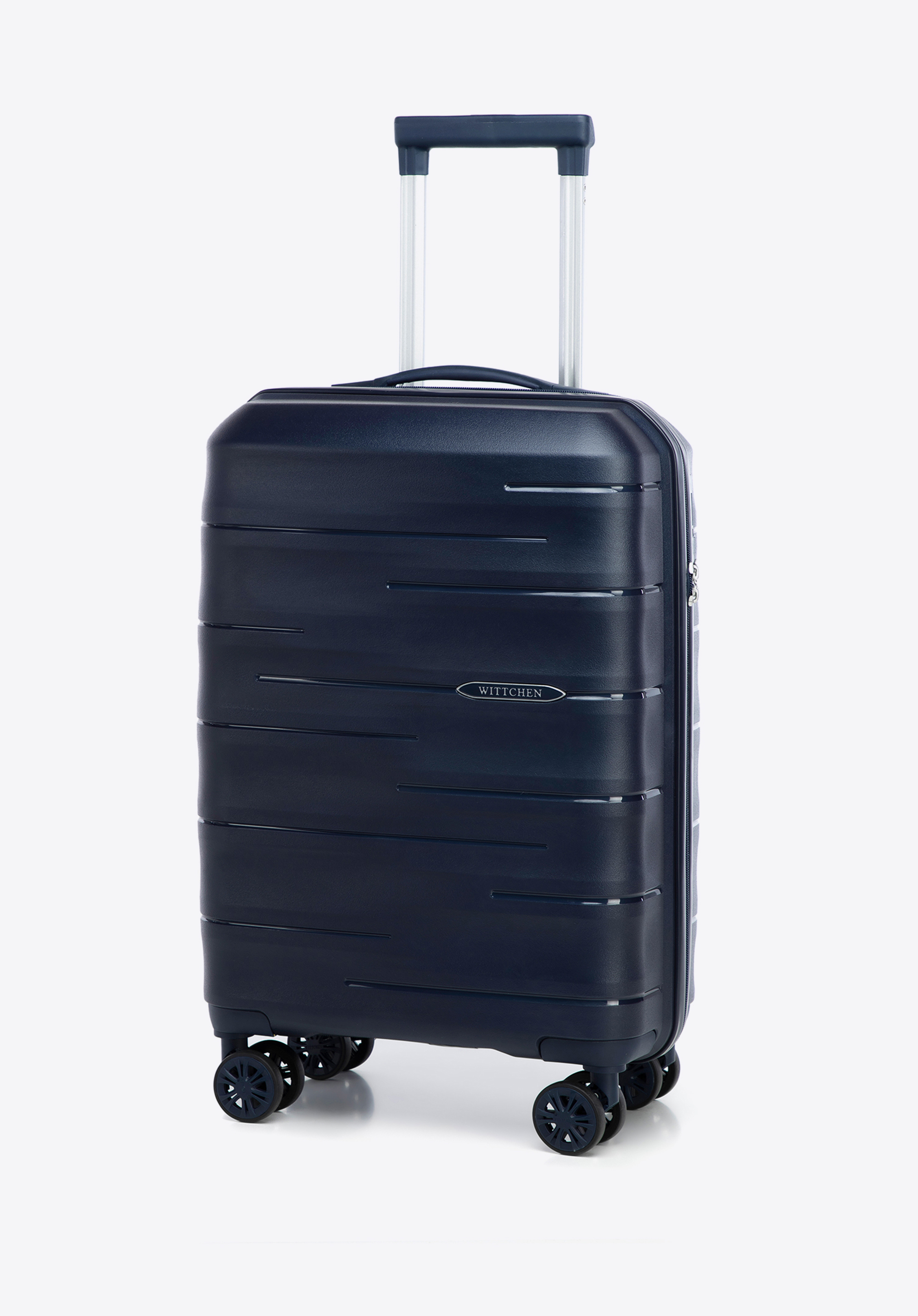 Walizka kabinowa z polipropylenu w tłoczone paski, granatowy, 56-3T-141-B-90, Zdjęcie 1