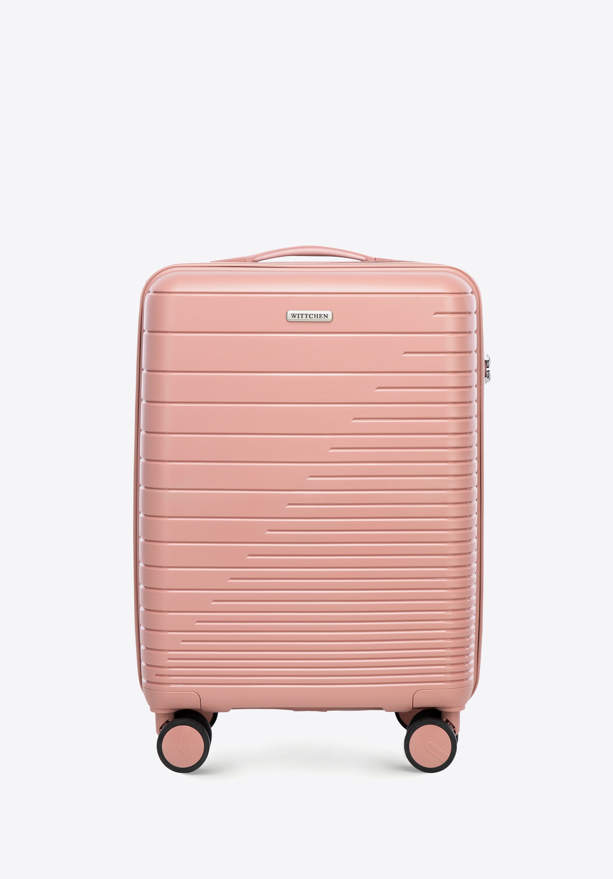 Walizka kabinowa z polipropylenu z błyszczącymi paskami, różowy, 56-3T-161-34, Zdjęcie 1