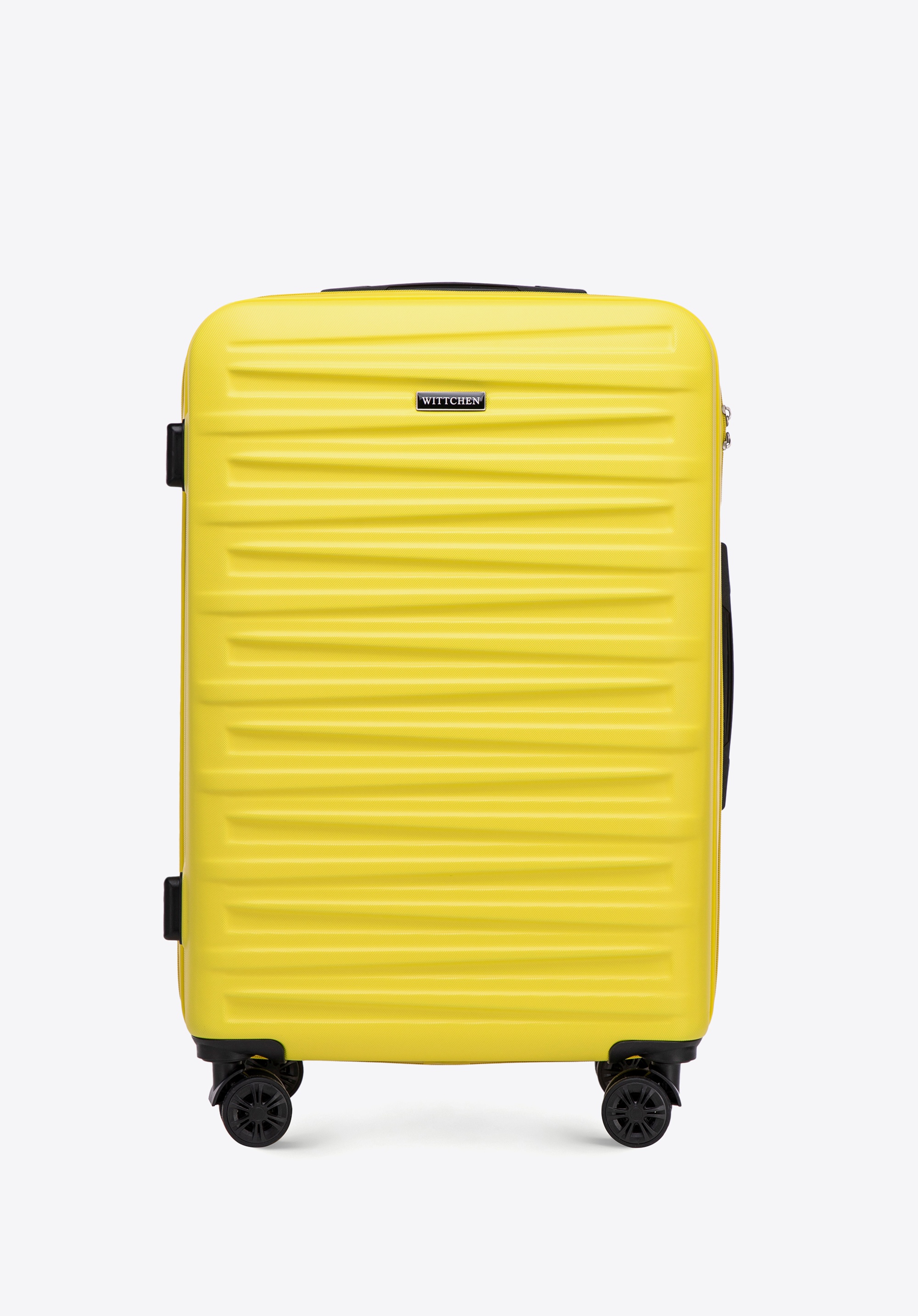 Średnia walizka z ABS-u w poziome tłoczenie, żółty, 56-3A-002-50, Zdjęcie 1
