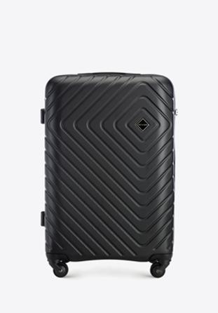 Średnia walizka z ABS-u z geometrycznym tłoczeniem, czarny, 56-3A-752-11, Zdjęcie 1