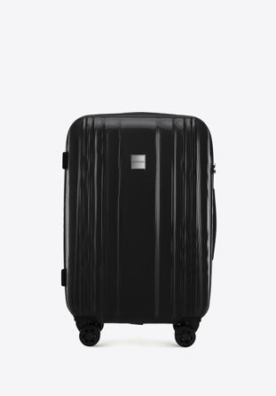 Średnia walizka z polikarbonu tłoczona plaster miodu czarna