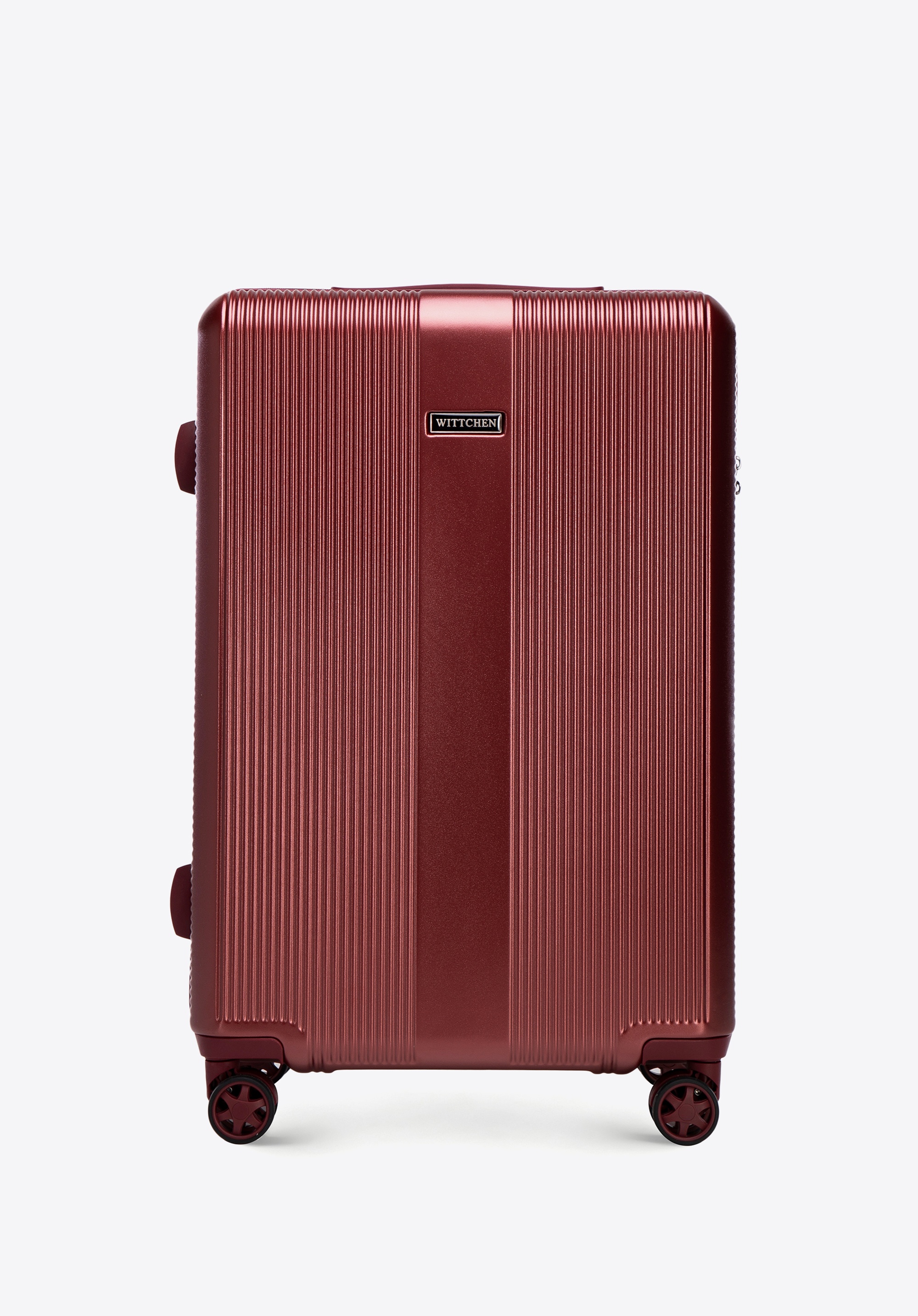 Medium-sized polycarbonate ribbed suitcase, burgundy, 56-3P-902-36, Photo 1