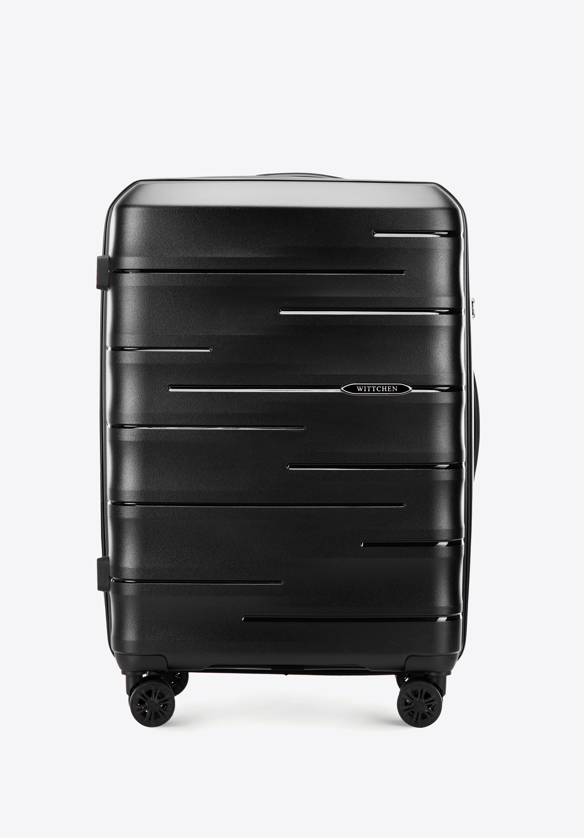 Medium polypropylene ribbed suitcase, black, 56-3T-142-B-11, Photo 1
