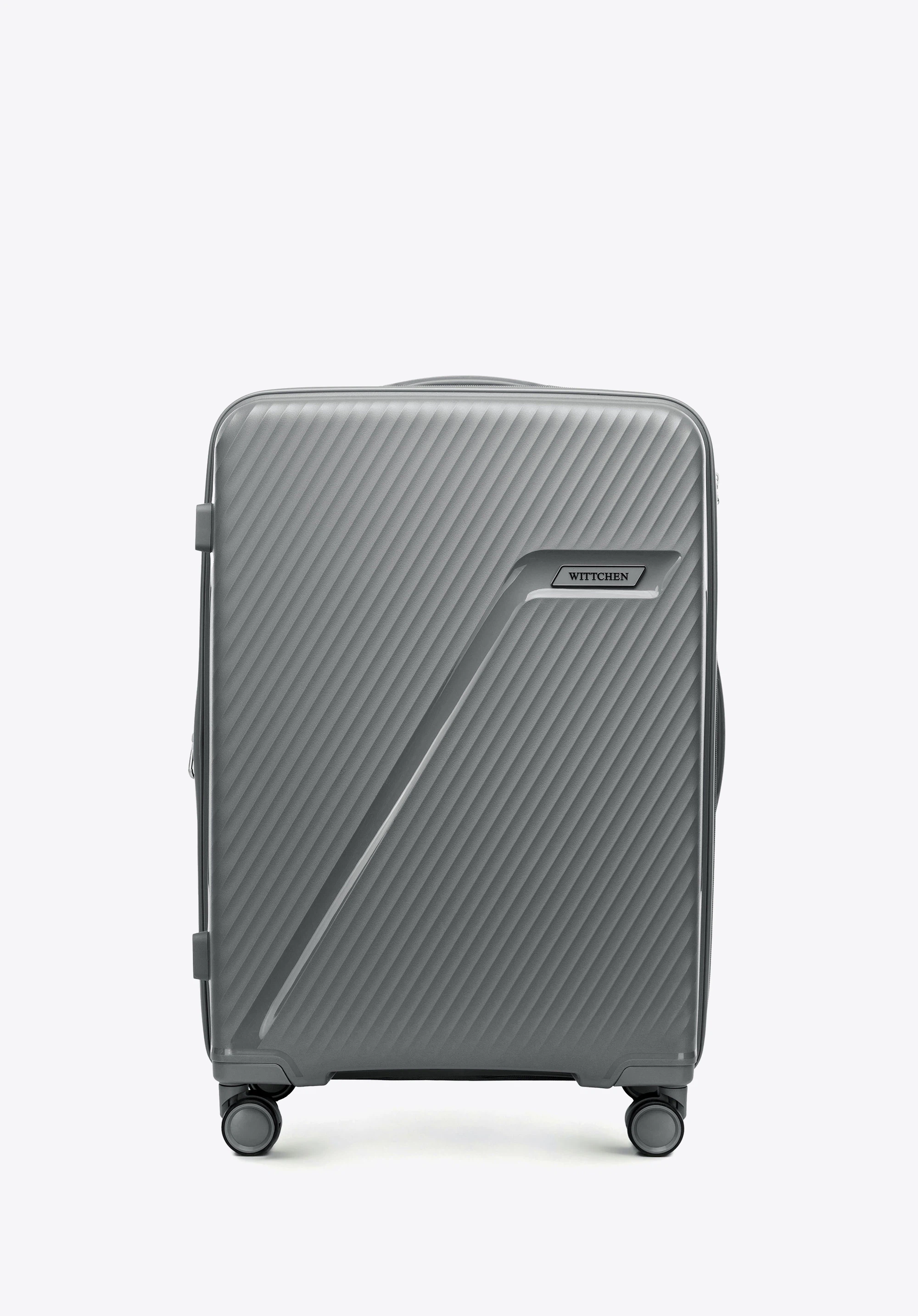 Medium polypropylene suitcase with diagonal pattern, grey, 56-3T-502-01, Photo 1