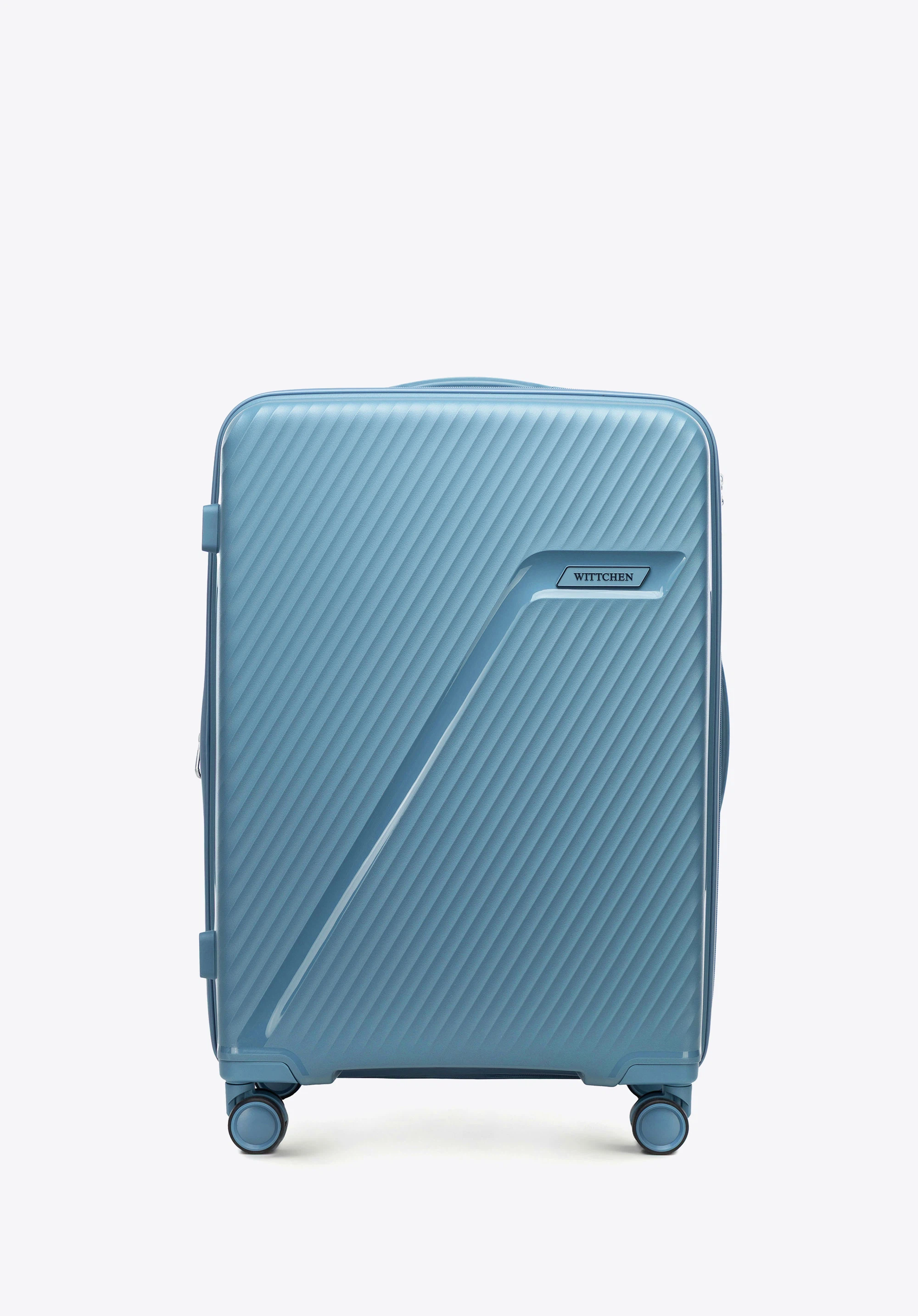 Medium polypropylene suitcase with diagonal pattern, blue, 56-3T-502-70, Photo 1