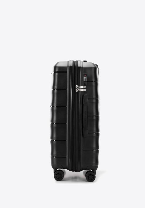 Średnia walizka z polipropylenu w tłoczone paski, czarny, 56-3T-142-B-85, Zdjęcie 2