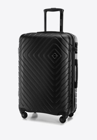 Zestaw walizek z ABS-u z geometrycznym tłoczeniem, czarny, 56-3A-75S-11, Zdjęcie 1