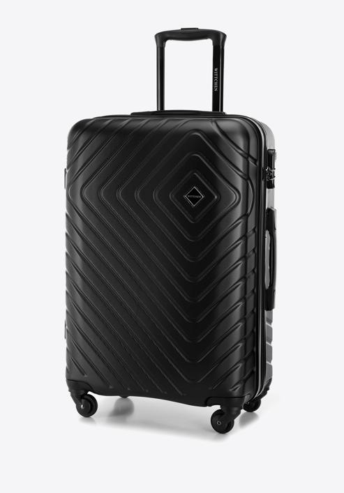 Średnia walizka z ABS-u z geometrycznym tłoczeniem, czarny, 56-3A-752-11, Zdjęcie 4
