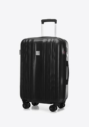Średnia walizka z polikarbonu tłoczona plaster miodu, czarny, 56-3P-302-10, Zdjęcie 1