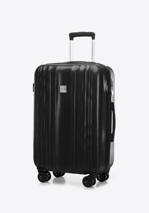Średnia walizka z polikarbonu tłoczona plaster miodu, czarny, 56-3P-302-90, Zdjęcie 4