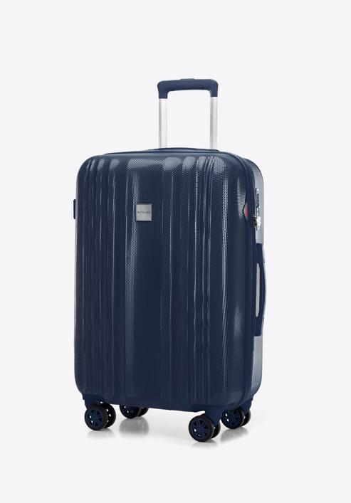 Średnia walizka z polikarbonu tłoczona plaster miodu, granatowy, 56-3P-302-85, Zdjęcie 4