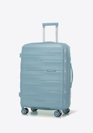 Średnia walizka z polipropylenu w tłoczone paski, niebieski, 56-3T-142-B-01, Zdjęcie 1