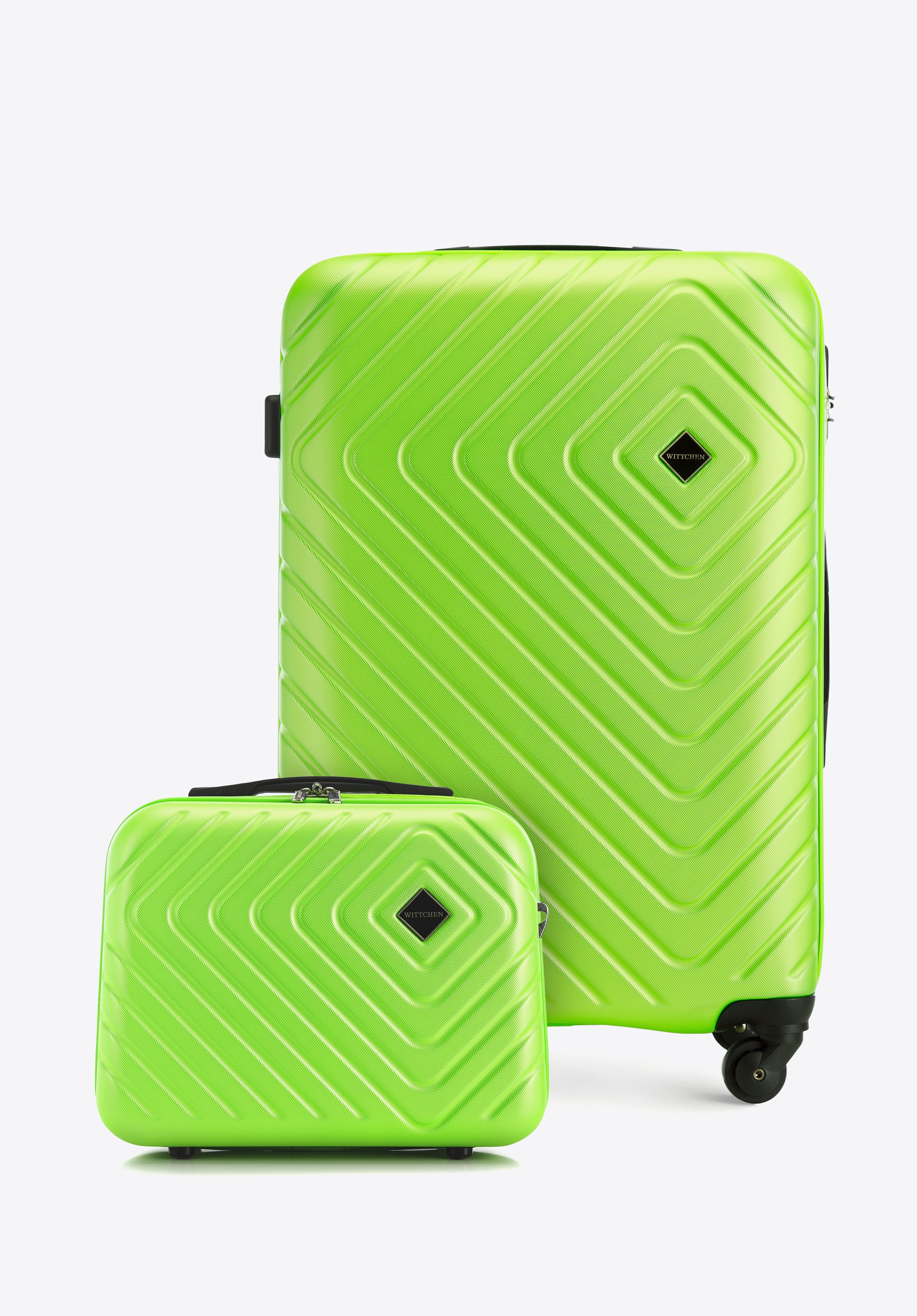Medium ABS suitcase and cosmetic case with geometric embossing, lime, 56-3A-752-86K, Photo 1
