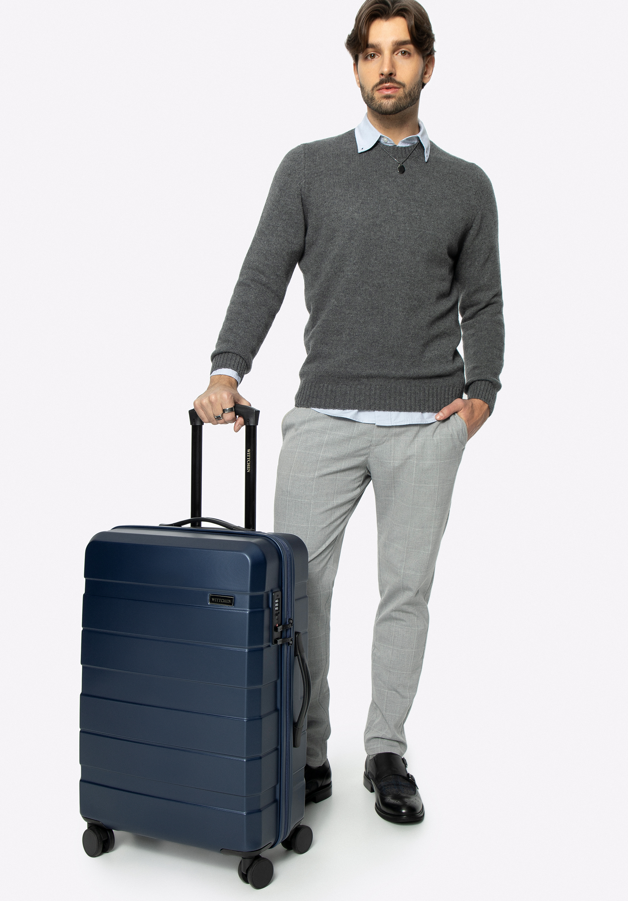 Medium-sized suitcase made of ABS material, navy blue, 56-3A-102-90, Photo 1