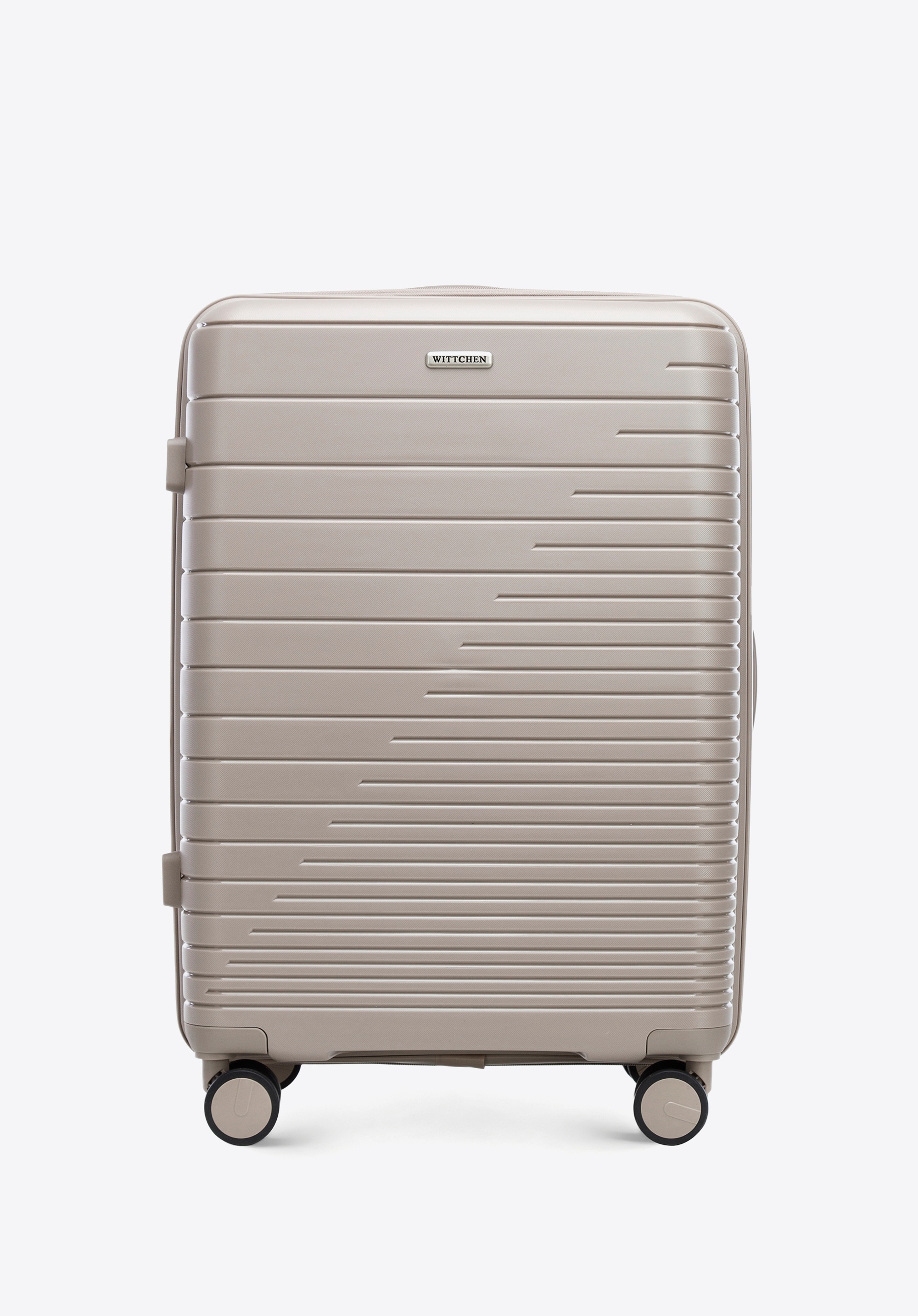 Medium-sized suitcase with glistening straps, beige, 56-3T-162-86, Photo 1
